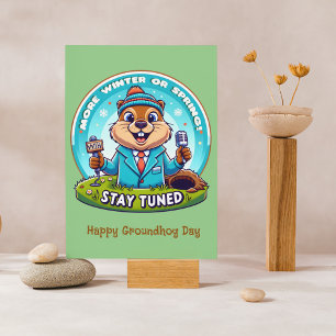 Happy Groundhog Day : Spring Or Winter News Report Holiday Card