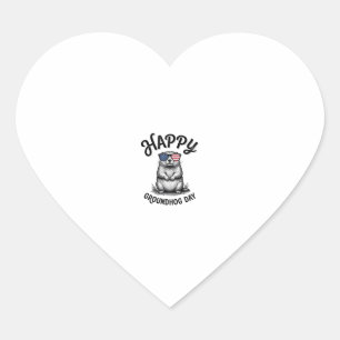 Happy Groundhog Day Vintage Engraving Shirt Design Heart Sticker