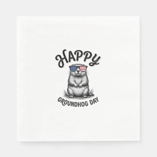 Happy Groundhog Day Vintage Engraving Shirt Design Napkin