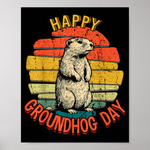 Happy Groundhog Day Vintage Funny Woodchuck Retro Poster