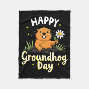 Happy Groundhog Day With Flower _1 Fleece Blanket