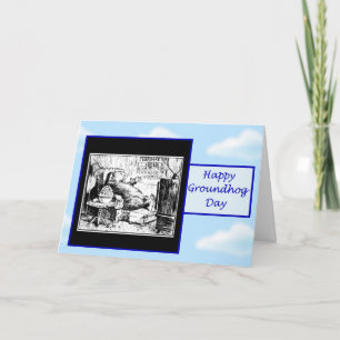 Happy Groundhog Day with groundhog watching tv Card