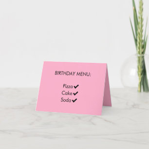 Happy Guilt-Free Birthday Menu Pizza Cake card
