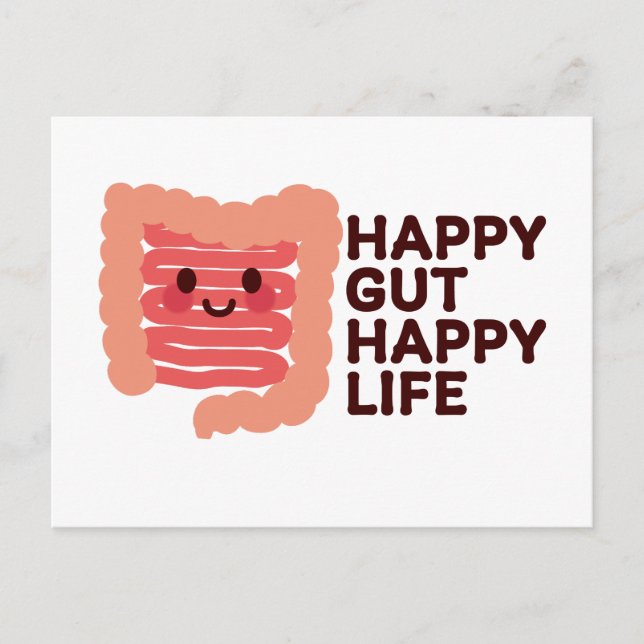 Happy Gut, Happy Life – Cute Smiling Intestine Holiday Postcard (Front)