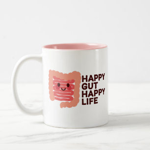 Happy Gut, Happy Life – Cute Smiling Intestine Two-Tone Coffee Mug