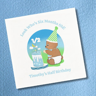 Happy Half Birthday Baby Bear with Cake Party Napkin