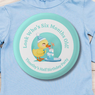 Happy Half Birthday Baby Duck with Cake Party 3 Cm Round Badge