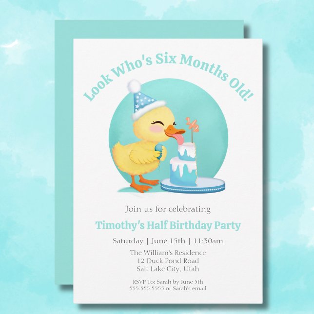 Happy Half Birthday Baby Duck with Cake Party Invitation (Creator Uploaded)
