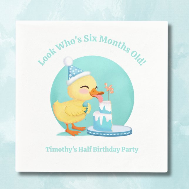 Happy Half Birthday Baby Duck with Cake Party Napkin (Creator Uploaded)