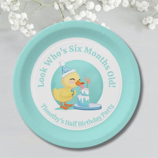 Happy Half Birthday Baby Duck with Cake Party Paper Plate (Creator Uploaded)