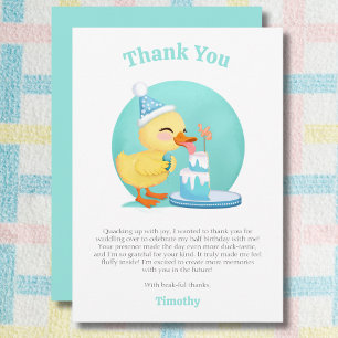 Happy Half Birthday Baby Duck with Cake Party Thank You Card