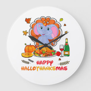 Happy Hallo Elephant Drinking Wine Thank You Gift Large Clock