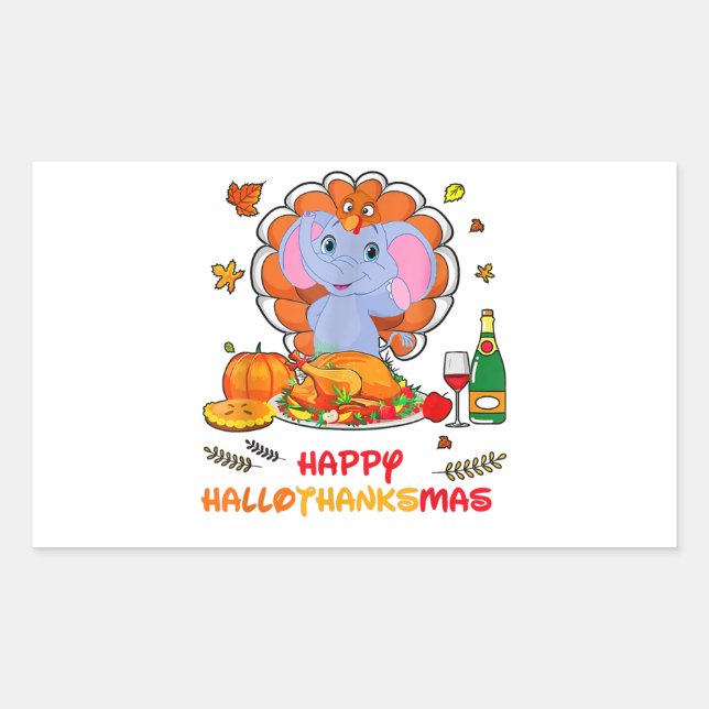 Happy Hallo Elephant Drinking Wine Thank You Gift  Rectangular Sticker (Front)