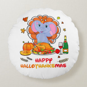 Happy Hallo Elephant Drinking Wine Thank You Gift Round Cushion