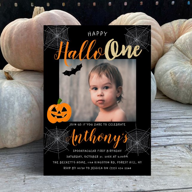 Happy Hallo-one Halloween 1st Birthday Photo Invitation (Creator Uploaded)