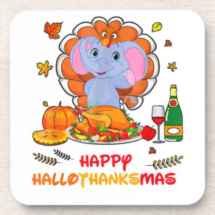 Happy Hallo Thanks Mas Elephant Thanksgiving Gift Coaster