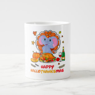 Happy Hallo Thanks Mas Elephant Thanksgiving Gift Large Coffee Mug