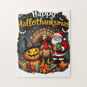 Happy Hallo Thanks mas Merry Christmas Santa Claus Jigsaw Puzzle