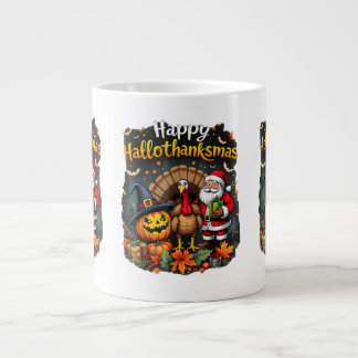 Happy Hallo Thanks mas Merry Christmas Santa Claus Large Coffee Mug