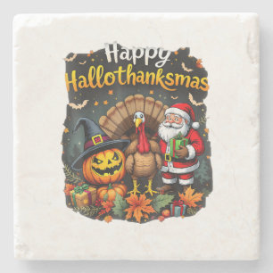 Happy Hallo Thanks mas Merry Christmas Santa Claus Stone Coaster