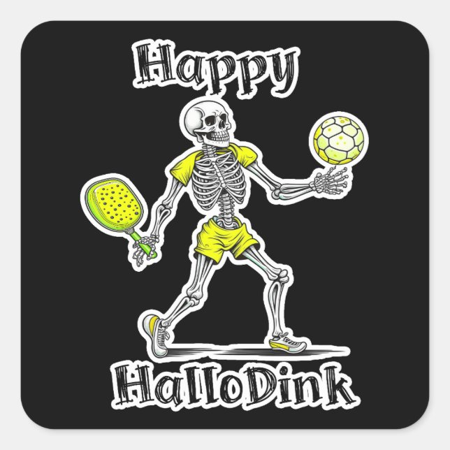 Happy Hallodink | Halloween and Pickleball Pun Square Sticker (Front)