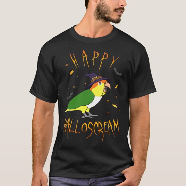 Happy Halloscream White Bellied Caique Witch Hat B T-Shirt (Front)