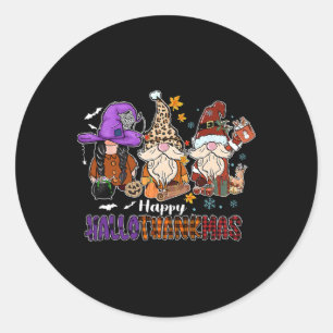 Happy Hallothankmas Gnomeis Halloween Thanksgiving Classic Round Sticker