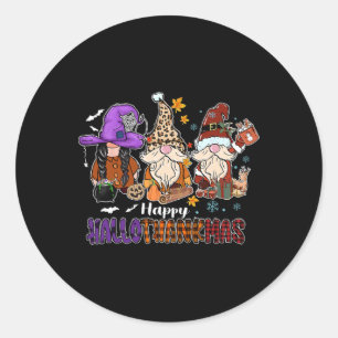 Happy Hallothankmas Gnomeis Halloween Thanksgiving Classic Round Sticker