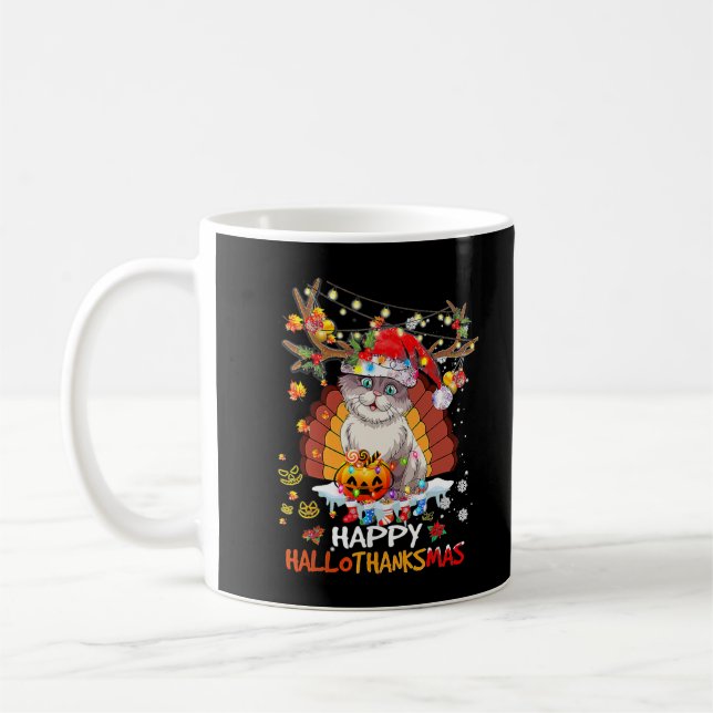 Happy Hallothanksmas 2021Cute Cat Halloween Merry  Coffee Mug (Left)
