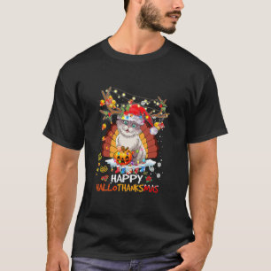 Happy Hallothanksmas 2021Cute Cat Halloween Merry  T-Shirt