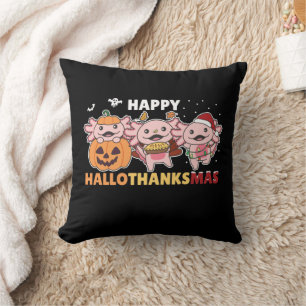 Happy Hallothanksmas Axolotl Christmas Axolotls Cushion