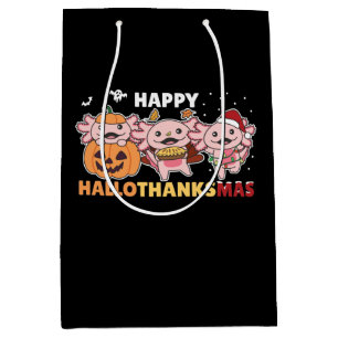 Happy Hallothanksmas Axolotl Christmas Axolotls Medium Gift Bag