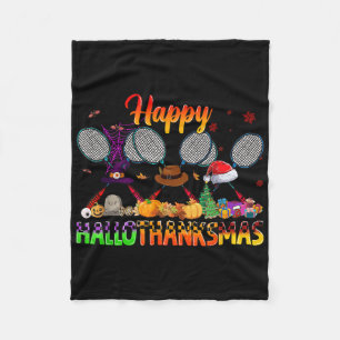 Happy Hallothanksmas Badminton Witch Hat Christmas Fleece Blanket