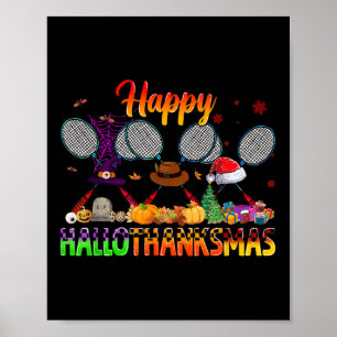 Happy Hallothanksmas Badminton Witch Hat Christmas Poster