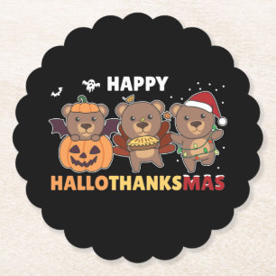 Happy Hallothanksma's Bears Christmas Bear Paper Coaster