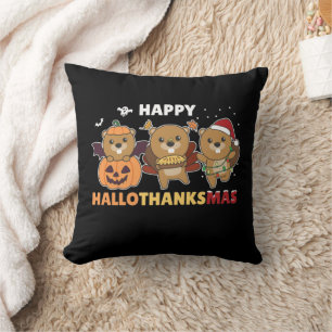 Happy Hallothanksmas Beaver Christmas Beaver Cushion