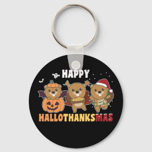Happy Hallothanksmas Beaver Christmas Beaver Keych Key Ring