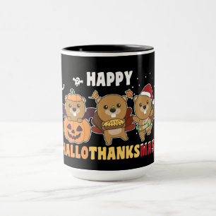 Happy Hallothanksmas Beaver Christmas Beaver Mug