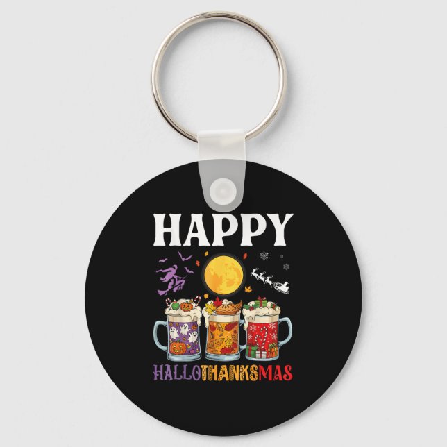 Happy Hallothanksmas Beer Drinker Halloween To Xma Key Ring (Front)