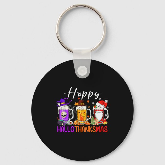 Happy Hallothanksmas Beer Halloween Thanksgiving C Key Ring (Front)