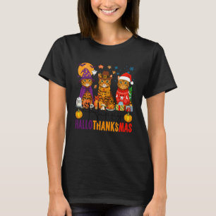 Happy Hallothanksmas Bengal Cats Halloween Thanksg T-Shirt