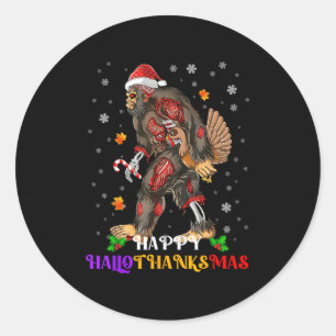 Happy Hallothanksmas Bigfoot Halloween Thanksgivin Classic Round Sticker