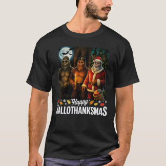 Happy Hallothanksmas Bigfoot Sasquatch Family Fun T-Shirt