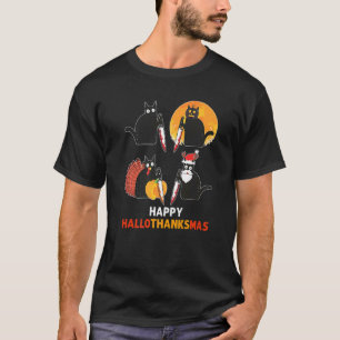 Happy Hallothanksmas Black Cat Costume Cat T-Shirt