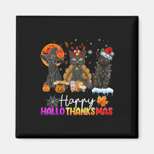 Happy Hallothanksmas Black Cat Halloween Thanksgiv Magnet