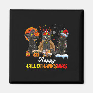 Happy Hallothanksmas Black Cat Halloween Thanksgiv Magnet