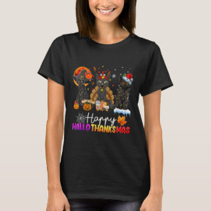Happy Hallothanksmas Black Cat Halloween Thanksgiv T-Shirt
