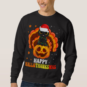 Happy Hallothanksmas Black Cat Lover Santa Pumpkin Sweatshirt