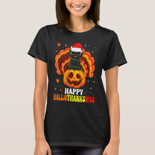 Happy Hallothanksmas Black Cat Lover Santa Pumpkin T-Shirt