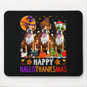 Happy Hallothanksmas Boxer Dog Halloween Christmas Mouse Pad